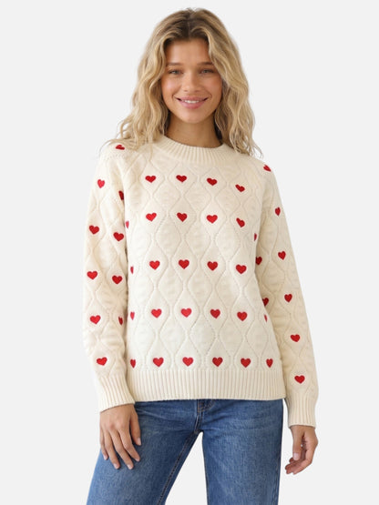 Pull à col rond avec motif cœurs pour femme | Idéal pour l’automne et le quotidien