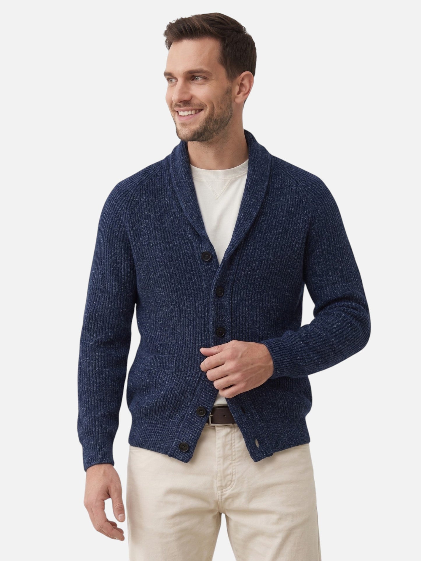 Cardigan boutonné pour hommes à col châle | Idéal pour l'automne et le week-end