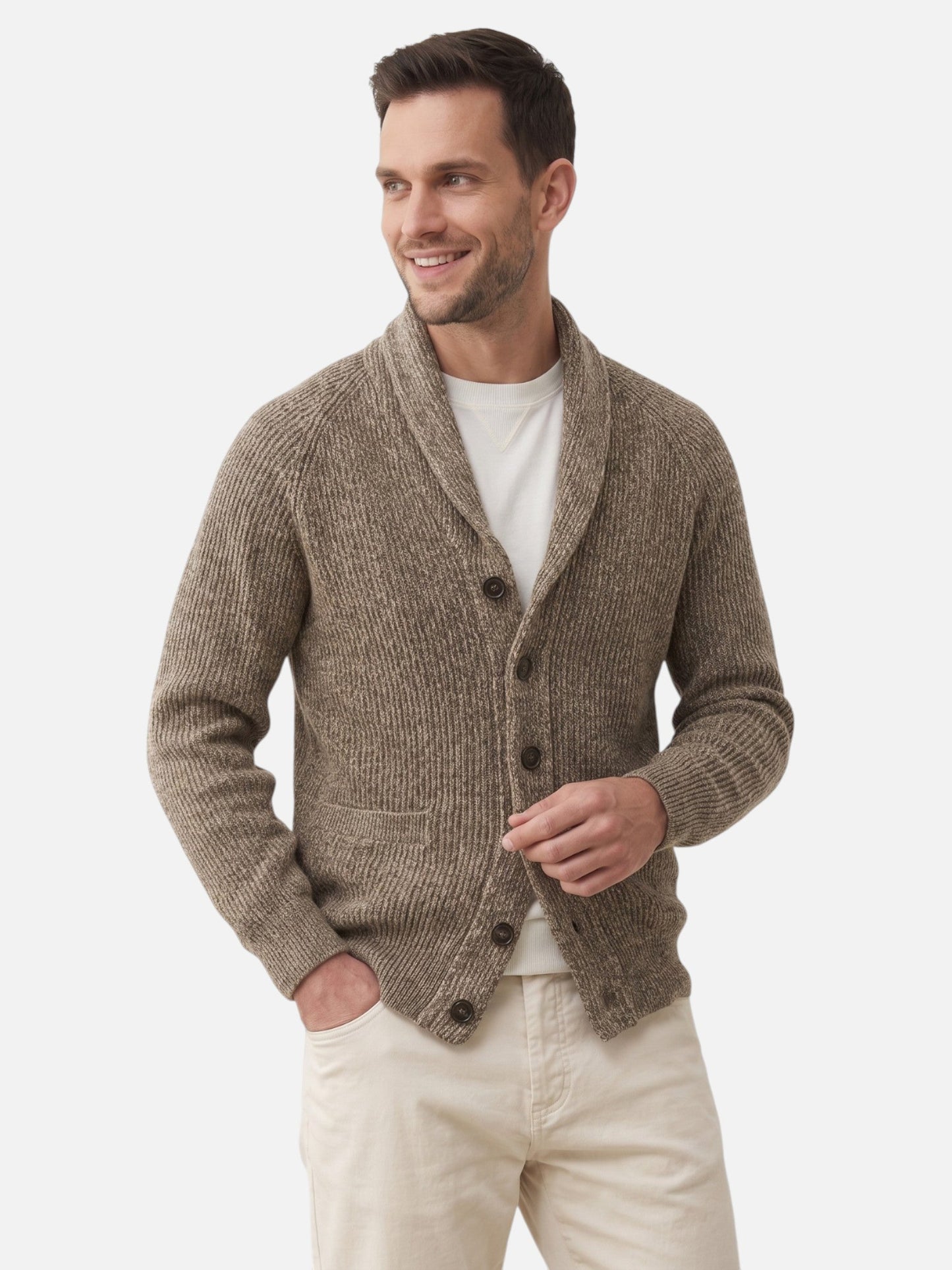 Cardigan boutonné pour hommes à col châle | Idéal pour l'automne et le week-end