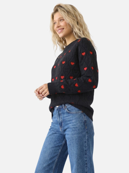 Pull à col rond avec motif cœurs pour femme | Idéal pour l’automne et le quotidien