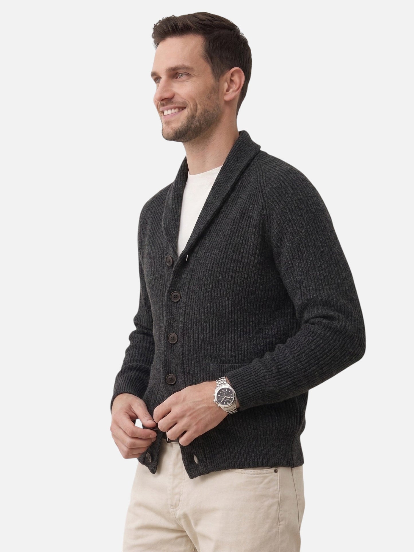 Cardigan boutonné pour hommes à col châle | Idéal pour l'automne et le week-end
