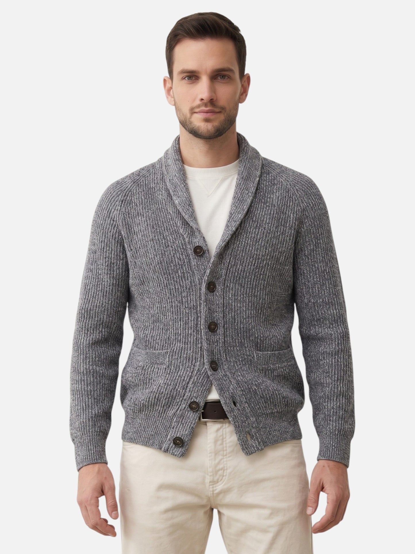 Cardigan boutonné pour hommes à col châle | Idéal pour l'automne et le week-end