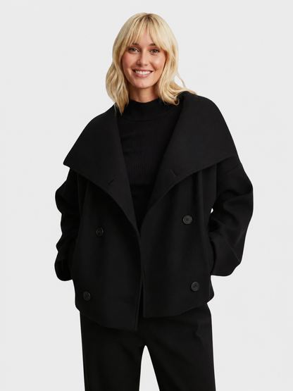 Manteau court à col rabattu et fermeture croisée pour femme | Idéal pour l’hiver