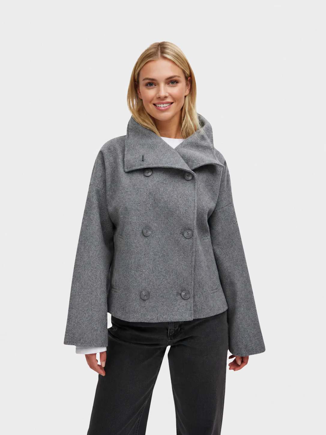 Manteau court à col rabattu et fermeture croisée pour femme | Idéal pour l’hiver