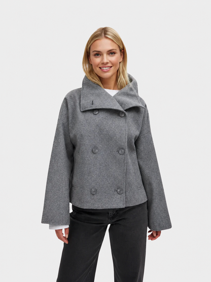 Manteau court à col rabattu et fermeture croisée pour femme | Idéal pour l’hiver