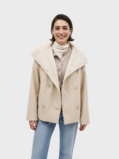Manteau court à col rabattu et fermeture croisée pour femme | Idéal pour l’hiver