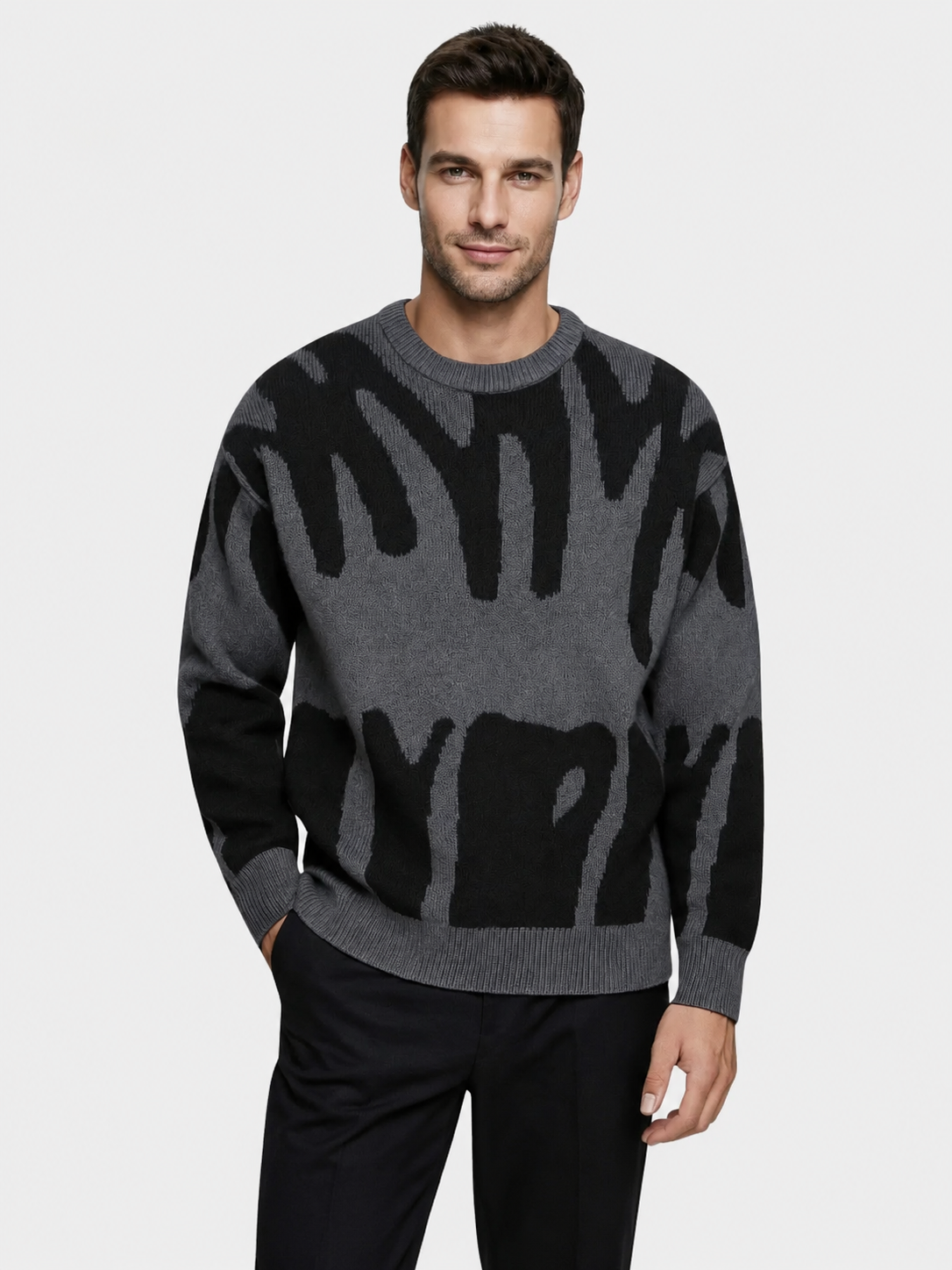 Pull col rond à motif abstrait pour hommes