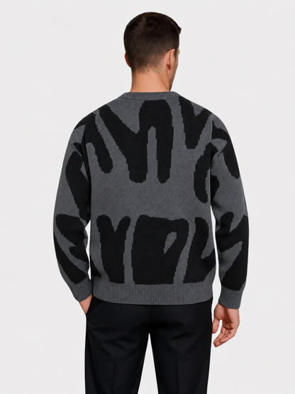 Pull col rond à motif abstrait pour hommes