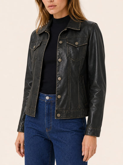 Veste trucker courte avec poches poitrine pour femmes | Idéale pour l’automne