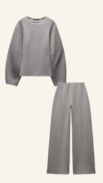 Ensemble Deux Pièces avec Haut Ample Et Pantalon Large Taille Haute pour Femme | Idéal pour La Maison Et Les Sorties Décontractées