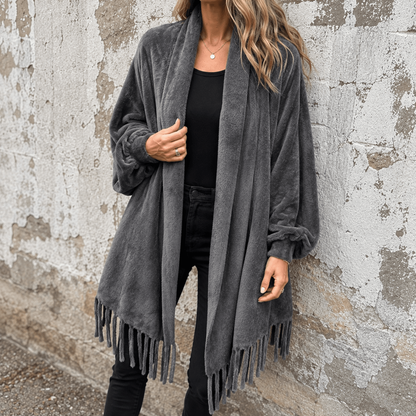 Cardigan pour femmes à col châle et franges | Idéal pour l'automne