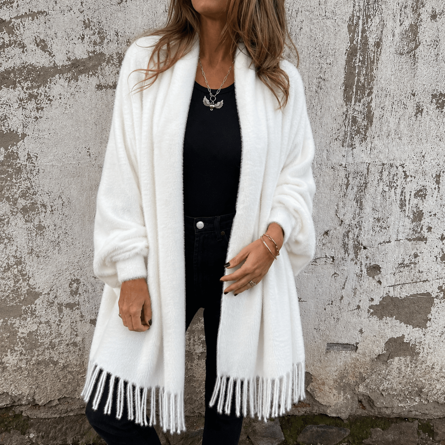 Cardigan pour femmes à col châle et franges | Idéal pour l'automne
