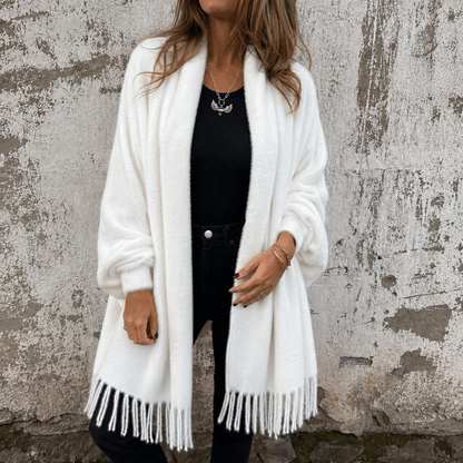Cardigan pour femmes à col châle et franges | Idéal pour l'automne