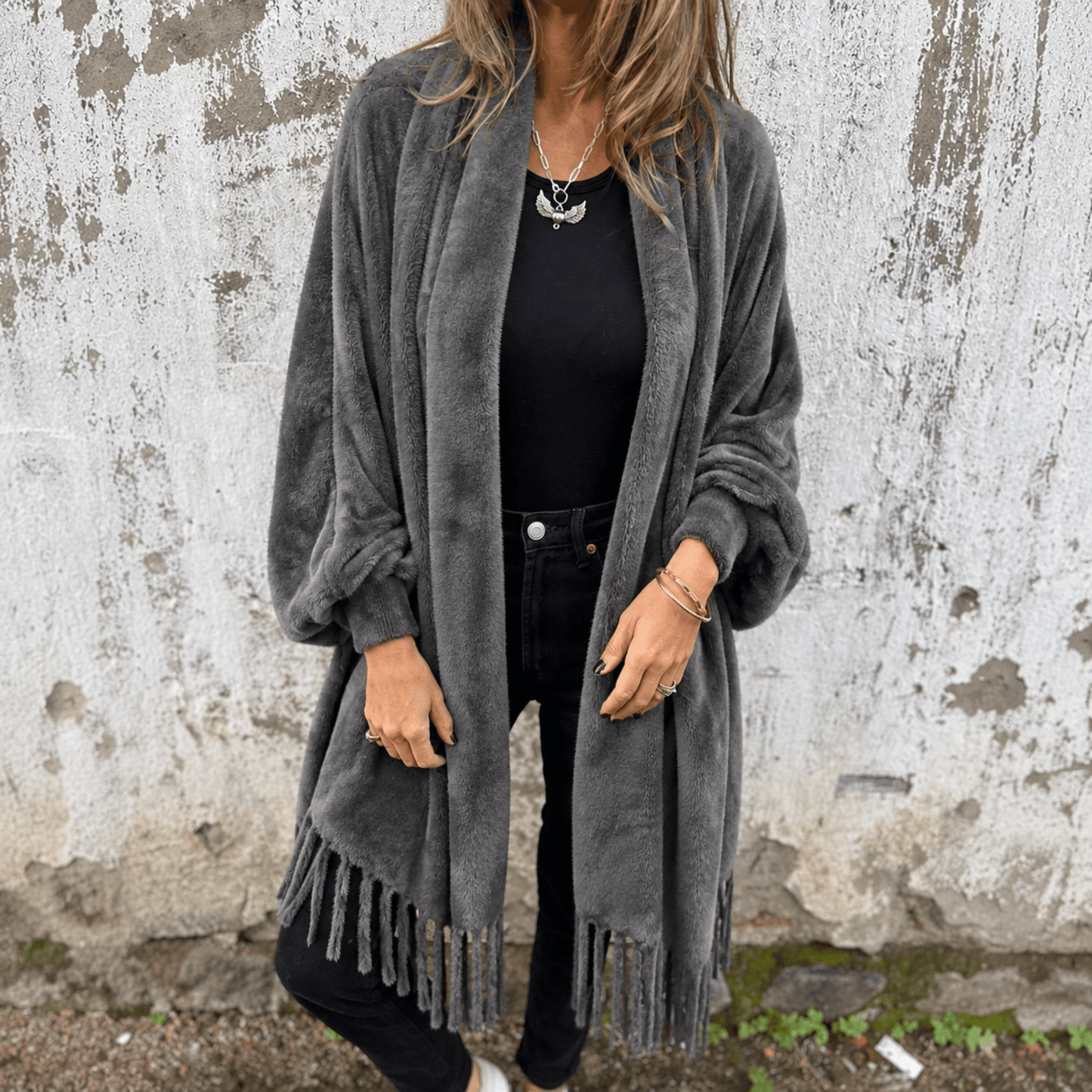 Cardigan pour femmes à col châle et franges | Idéal pour l'automne