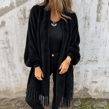Cardigan pour femmes à col châle et franges | Idéal pour l'automne