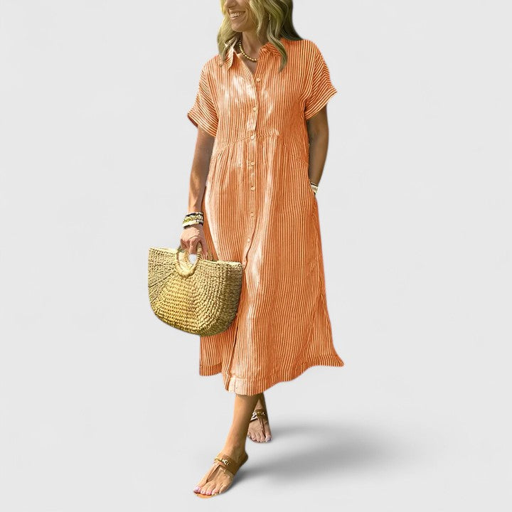 Robe Chemise Midi à Rayures avec Coupe Décontractée pour Femme | Idéale pour Usage Quotidien et Loisirs