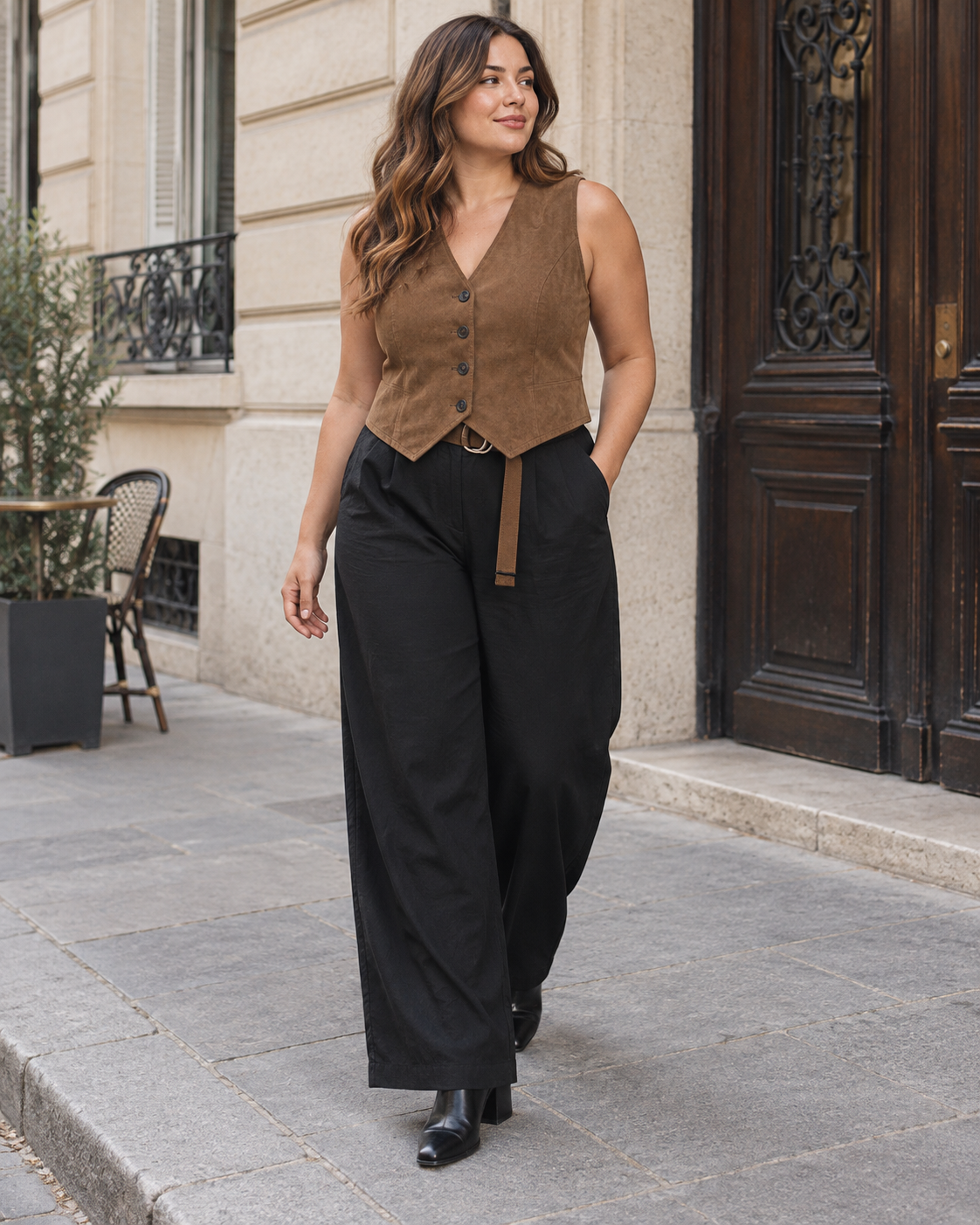Pantalon large à ceinture pour femmes