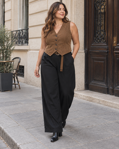 Pantalon large à ceinture pour femmes