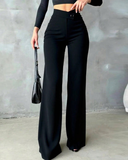 Pantalon taille haute à bouton pour femmes