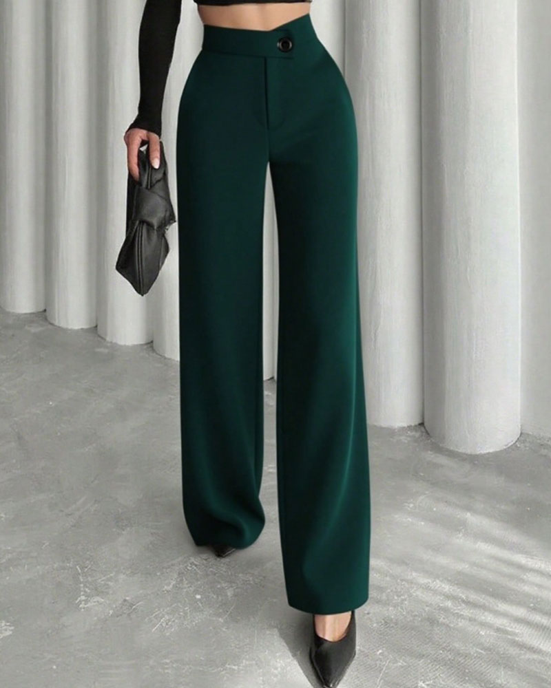 Pantalon taille haute à bouton pour femmes
