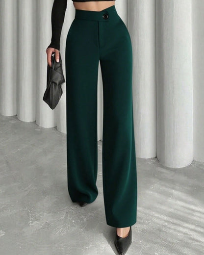 Pantalon taille haute à bouton pour femmes