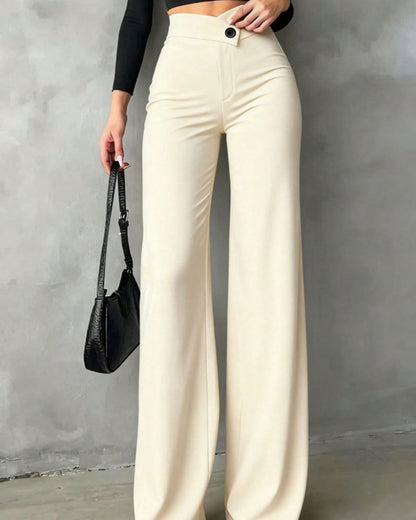 Pantalon taille haute à bouton pour femmes