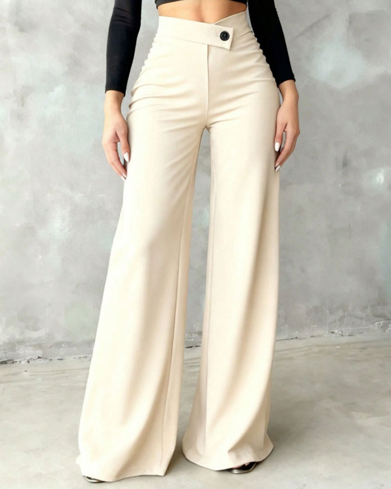 Pantalon taille haute à bouton pour femmes