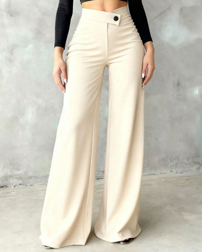 Pantalon taille haute à bouton pour femmes