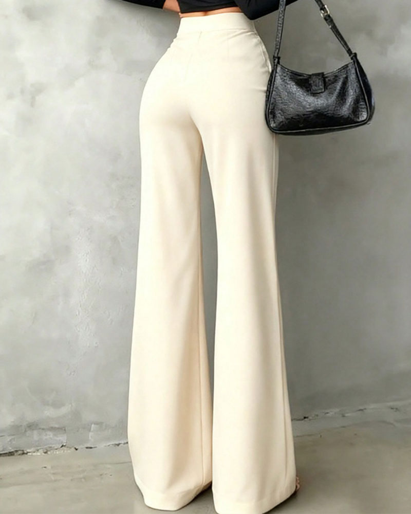 Pantalon taille haute à bouton pour femmes