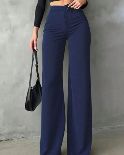 Pantalon taille haute à bouton pour femmes