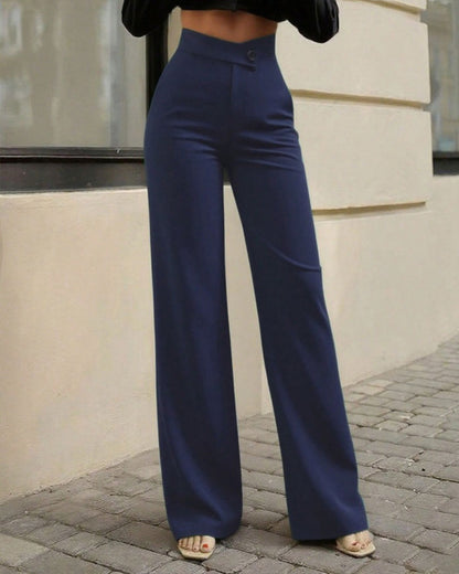 Pantalon taille haute à bouton pour femmes