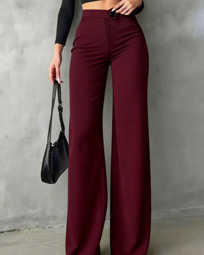 Pantalon taille haute à bouton pour femmes