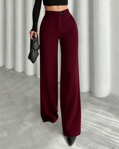 Pantalon taille haute à bouton pour femmes