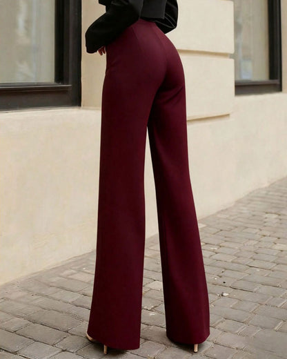 Pantalon taille haute à bouton pour femmes