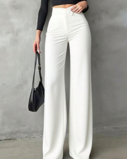 Pantalon taille haute à bouton pour femmes