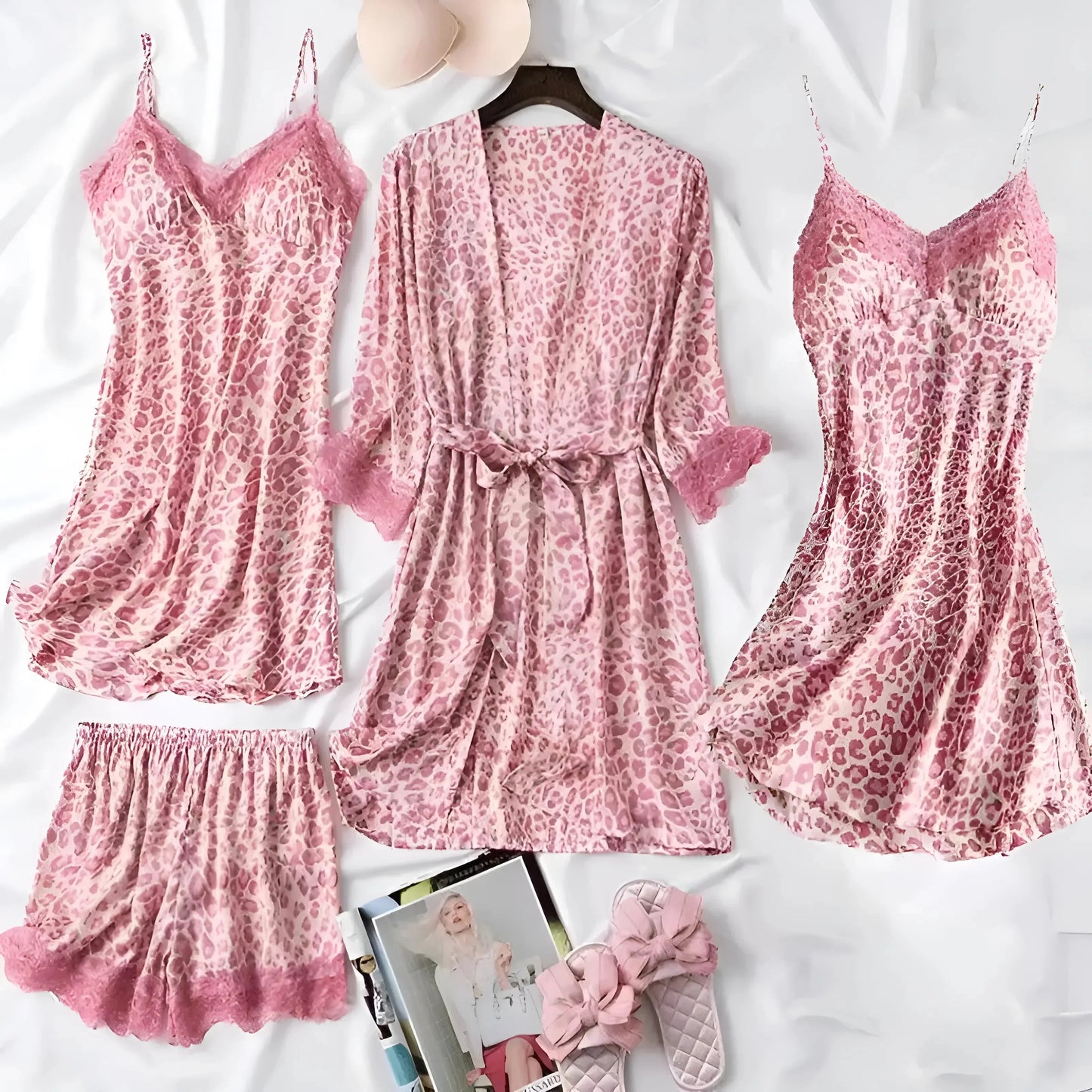 Ensemble De Nuit À Imprimé Léopard avec Kimono Et Chemise De Nuit pour Femmes | Idéal pour Les Soirées Et Les Moments De Détente