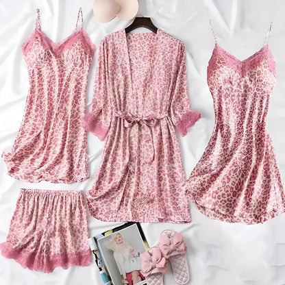Ensemble De Nuit À Imprimé Léopard avec Kimono Et Chemise De Nuit pour Femmes | Idéal pour Les Soirées Et Les Moments De Détente