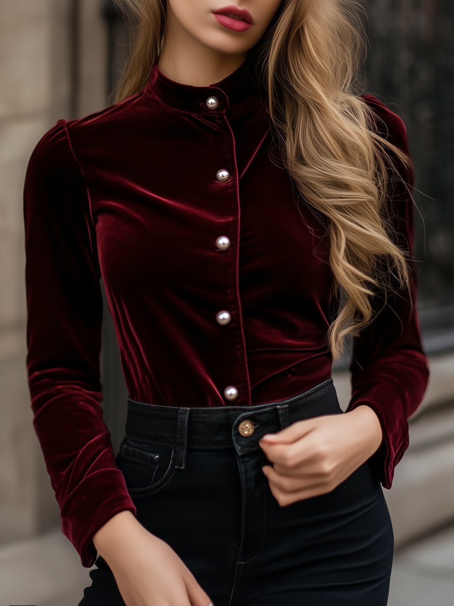 Blouse À Col Rond Avec Fermeture À Perles Pour Femme | Idéal Pour Les Tenues Quotidiennes Et Professionnelles