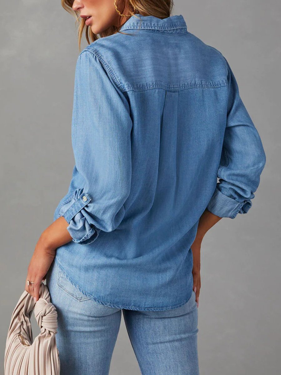 Chemise En Denim À Manches Longues Avec Coupe Ample Pour Femme | Idéal Pour Les Tenues Quotidiennes Et Décontractées