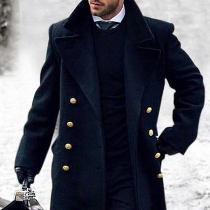 Manteau Long à Double Boutonnage avec Col Revers pour Hommes | Idéal pour les Journées Fraîches
