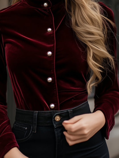 Blouse À Col Rond Avec Fermeture À Perles Pour Femme | Idéal Pour Les Tenues Quotidiennes Et Professionnelles