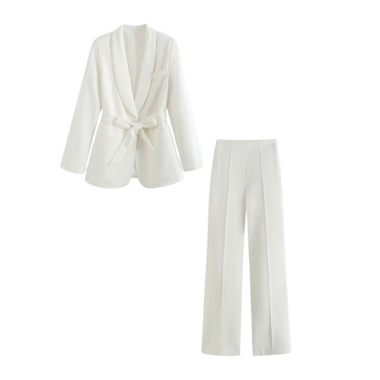Ensemble Avec Blazer Ceinturé Et Pantalon Assorti Pour Femme | Idéal Pour La Mi-Saison Et Un Usage Quotidien