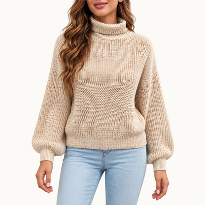 Pull à col roulé manches bouffantes pour femmes
