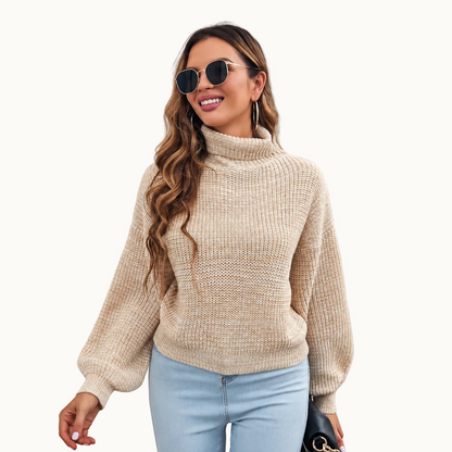 Pull à col roulé manches bouffantes pour femmes