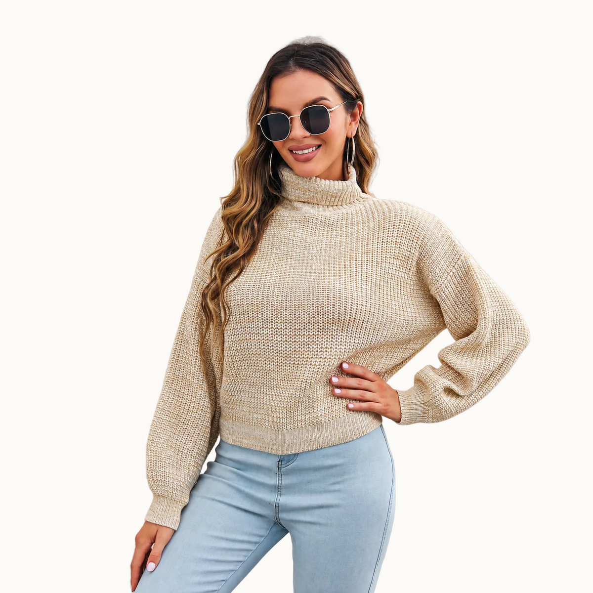 Pull à col roulé manches bouffantes pour femmes