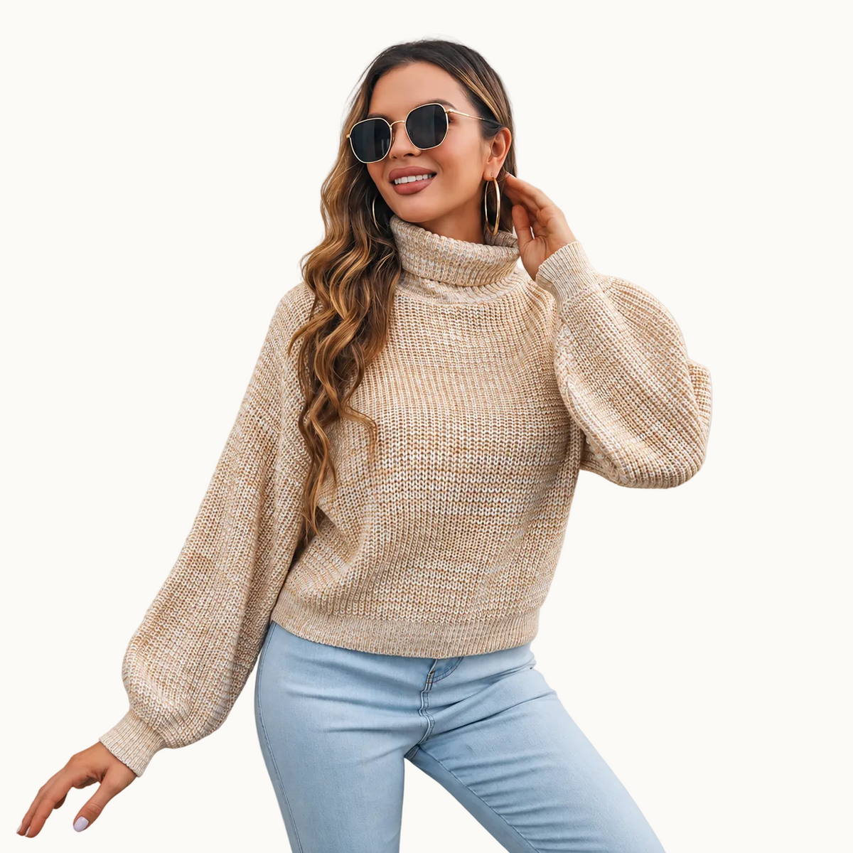 Pull à col roulé manches bouffantes pour femmes
