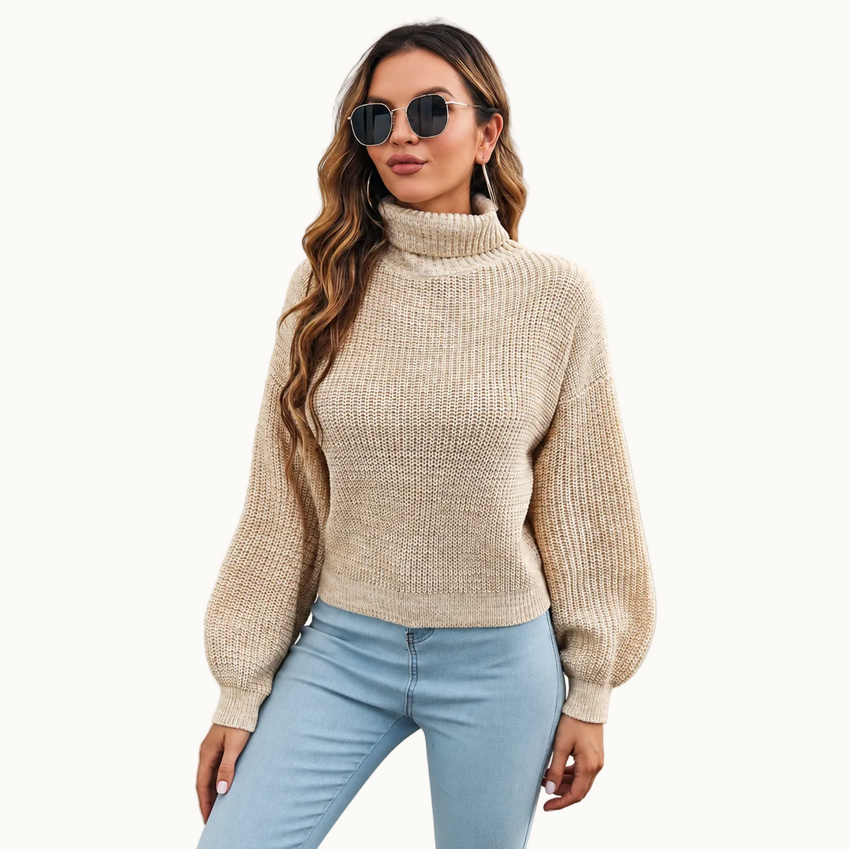Pull à col roulé manches bouffantes pour femmes