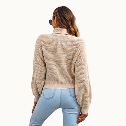 Pull à col roulé manches bouffantes pour femmes
