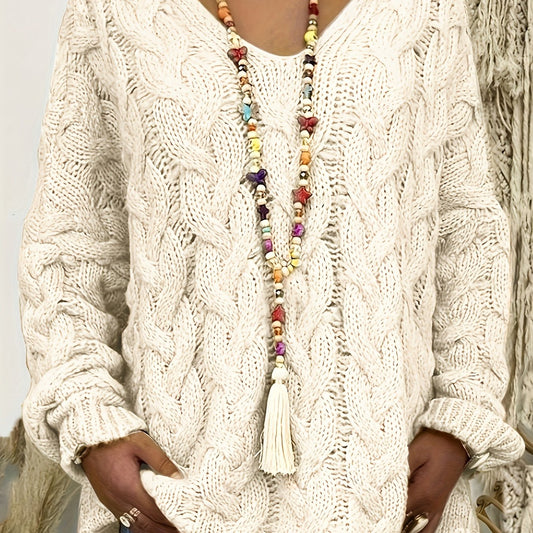 Pull à torsades et col V pour femmes
