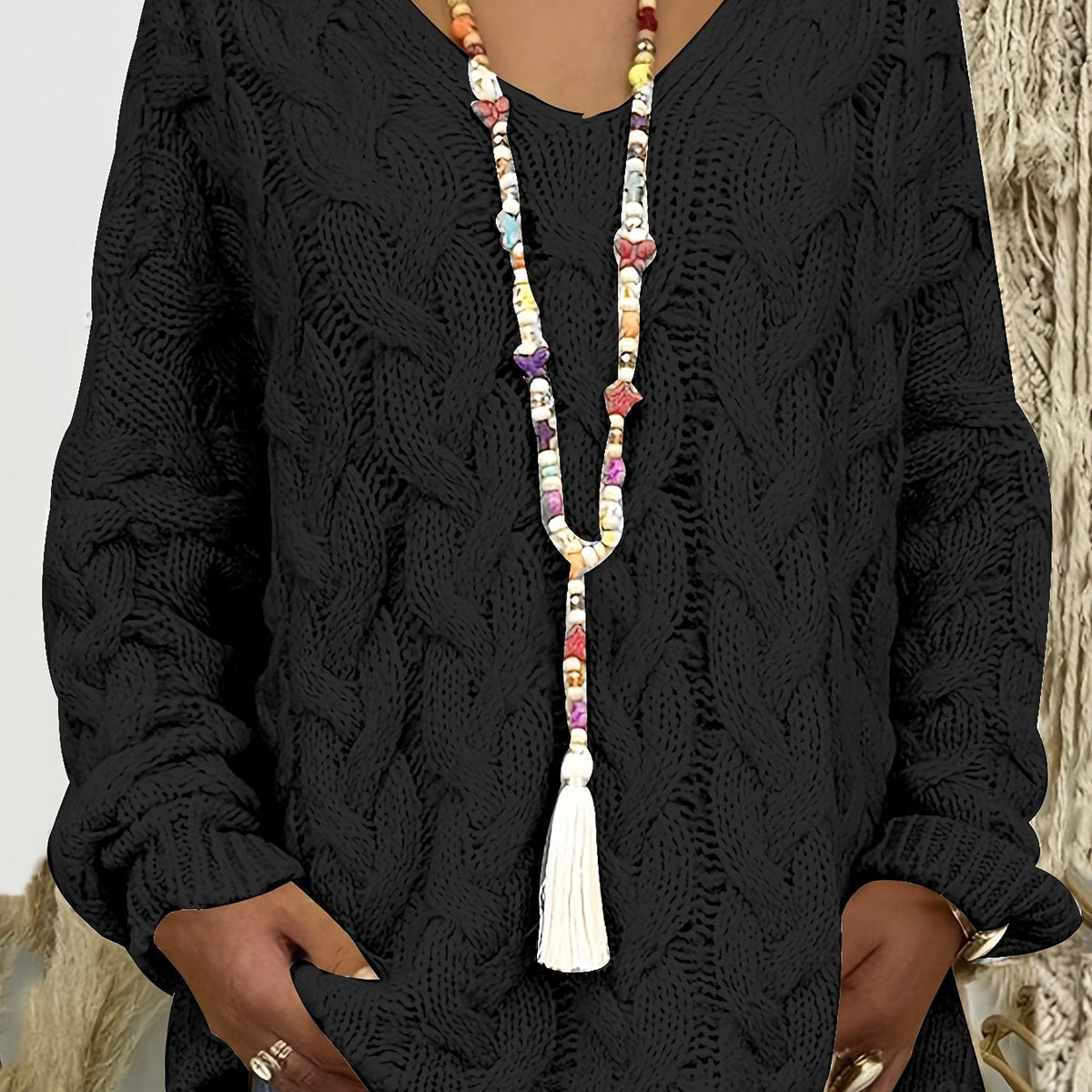 Pull à torsades et col V pour femmes